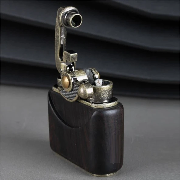 Sm-090T Vintage Benzinli Ahşap Çakmak Siyah - Resim 3