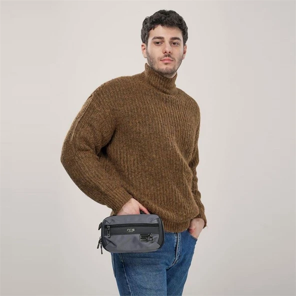 ÇÇS 31531 Çift kullanım Bel ve Dopp Kit El Çantası Gri - Resim 6