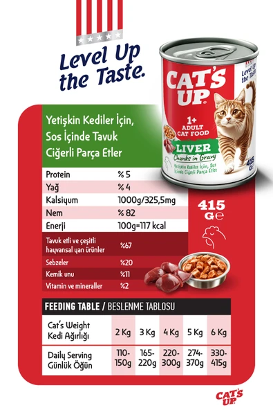 Cats Up Yaş Yetişkin Kedi Maması Ciğerli 415gr 6Lı - Resim 3