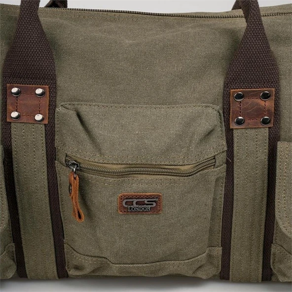 ÇÇS 40233 Kanvas Geniş Hacimli Seyahat Çantası Yeşil - Resim 7