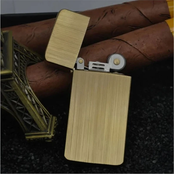 Kuboy Vintage Çakmak Benzinli Slim Çakmak Altın Renk ürün görseli 1
