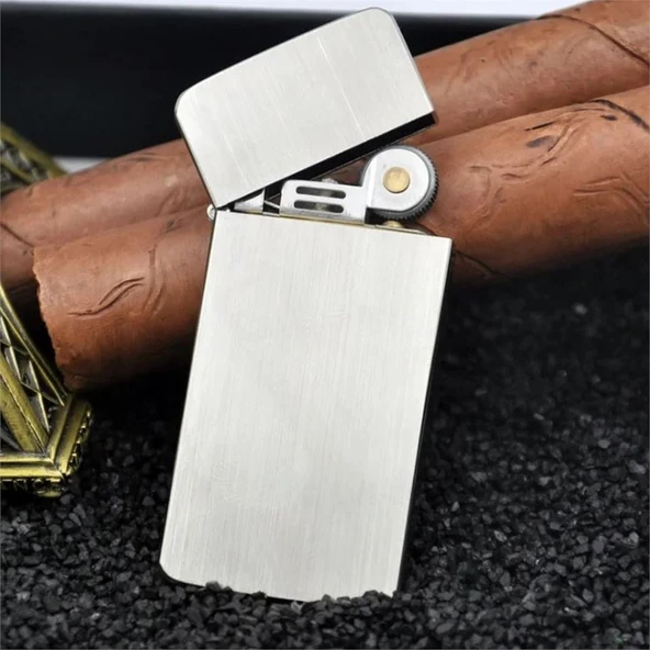 Kuboy Vintage Çakmak Benzinli Slim Çakmak Gümüş Renk - 1