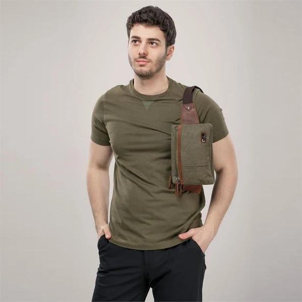 ÇÇS 31510 Çift Kanvas Bel Çantası Yeşil - Resim 4
