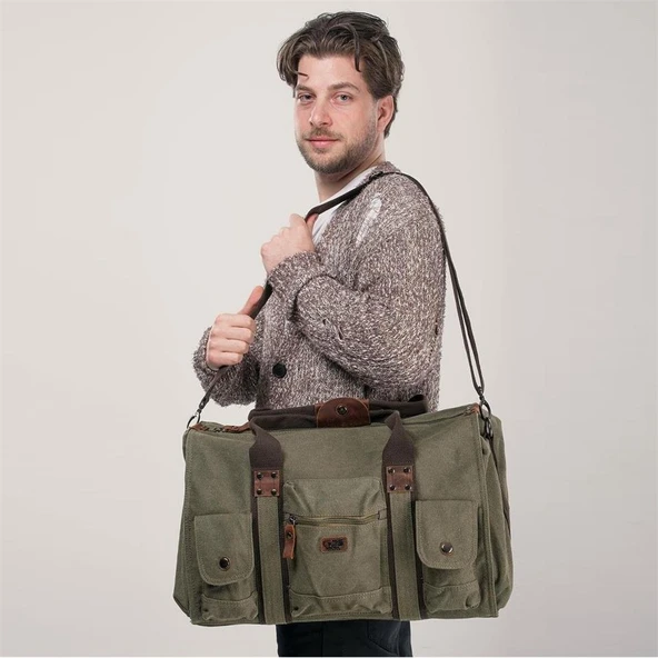 ÇÇS 40233 Kanvas Geniş Hacimli Seyahat Çantası Yeşil - Resim 4