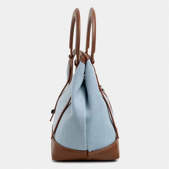 Classy Mini Keten Kadın Çanta Mavi - Resim 4