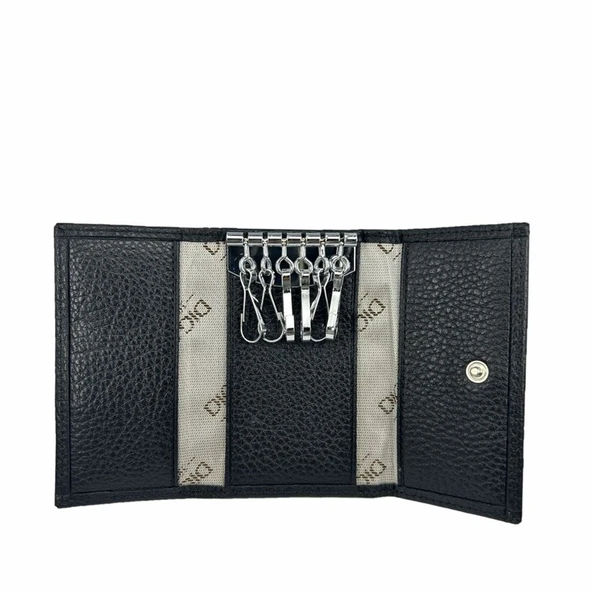 Hakiki Deri Organizer Dikey Avuçiçi Anahtarlık Siyah - Resim 5