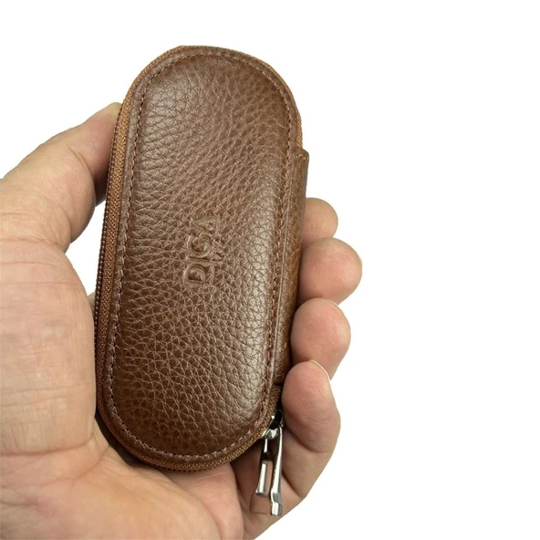 Hakiki Deri Fermuarlı Anahtarlık Şık ve Fonksiyonel Taba ürün görseli 1