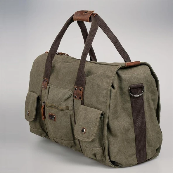 ÇÇS 40233 Kanvas Geniş Hacimli Seyahat Çantası Yeşil - Resim 5