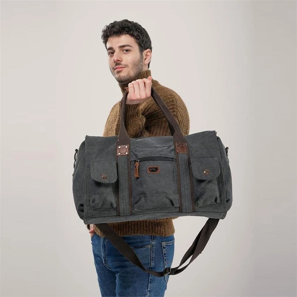 ÇÇS 40233 Kanvas Geniş Hacimli Seyahat Çantası Siyah - Resim 5