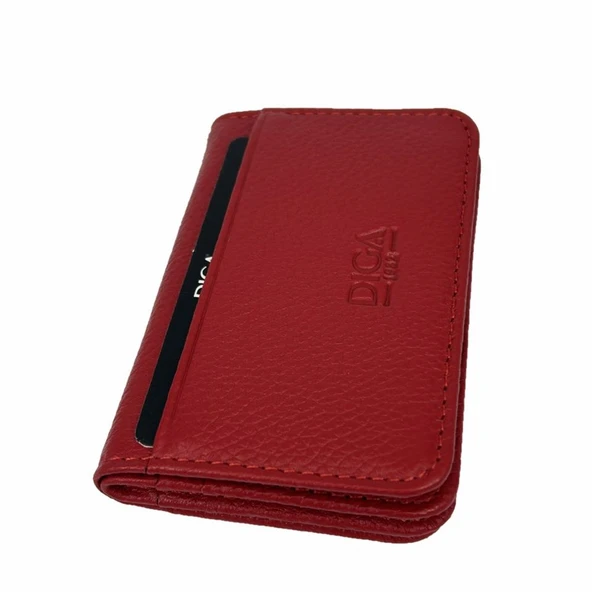 Diga 1169 Hakiki Deri Minimal Kartlık Kırmızı - Resim 2