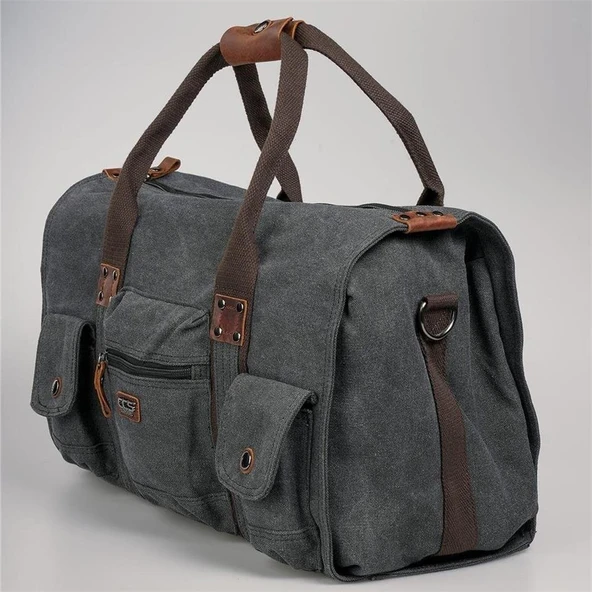 ÇÇS 40233 Kanvas Geniş Hacimli Seyahat Çantası Siyah - Resim 3