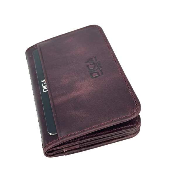 Diga 1169 Hakiki Deri Minimal Kartlık Bordo - Resim 2