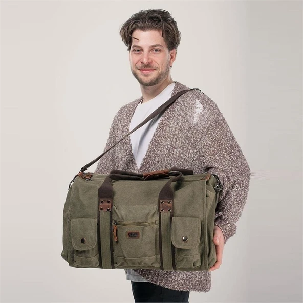 ÇÇS 40233 Kanvas Geniş Hacimli Seyahat Çantası Yeşil - Resim 2