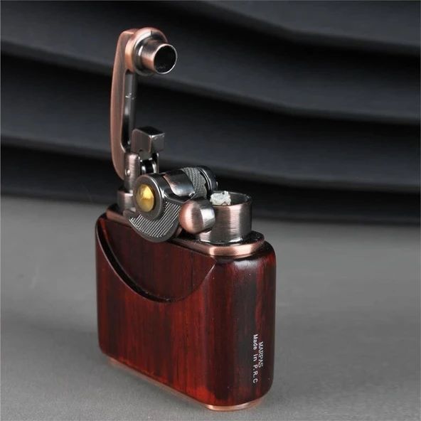 Sm-090T Vintage Benzinli Ahşap Çakmak Kestane - Resim 5