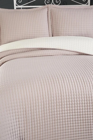 Elisa Dolgulu Çift Taraflı Çift Kişilik 240x260 Cm Yatak Örtüsü Pudra - Resim 6