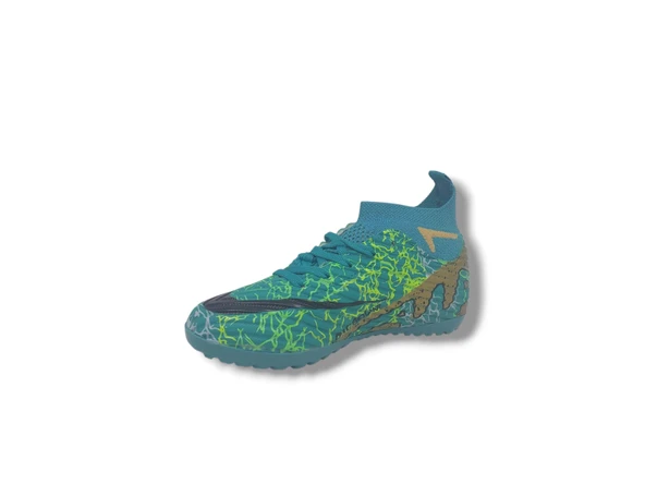 Laliga 595 Erkek Çocuk Turkuaz Altın Desenli Çoraplı Halı Saha Ayakkabı - 3
