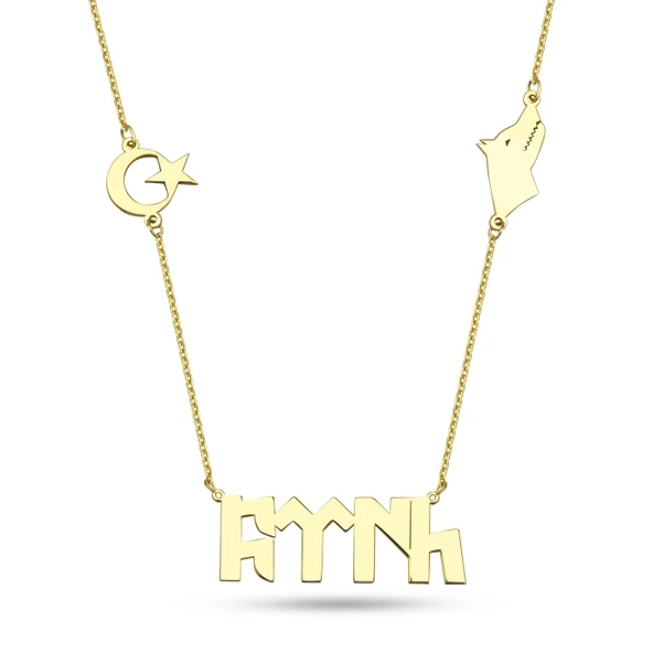 Türk Yazılı Gümüş Kolye - Altın ürün görseli 1