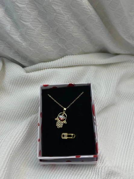 Çelik Nazar Boncuklu Fatma Ana Eli Kolye ve İğne Ucu Takı Seti - 2