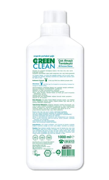 Green Clean Bitkisel Çok Amaçlı Temizleyici 1000ml - 4