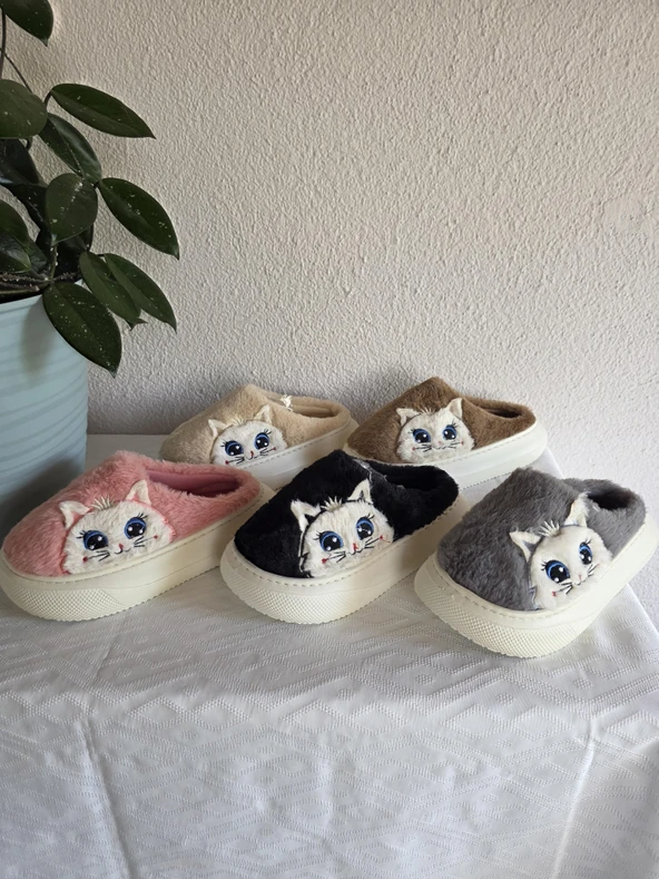Kadın Kedili Peluş Rahat Ev Terliği 25BNT133 - Resim 4
