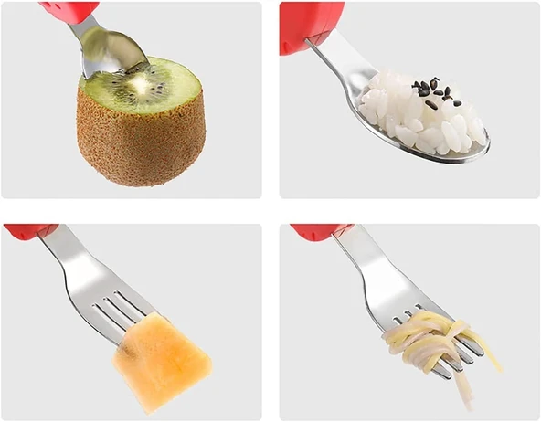 Valkyrie Bebek Filli Yemek Kısa Saplı Çocuk Paslanmaz Çelik Çatal Kaşık Kırmızı - 2