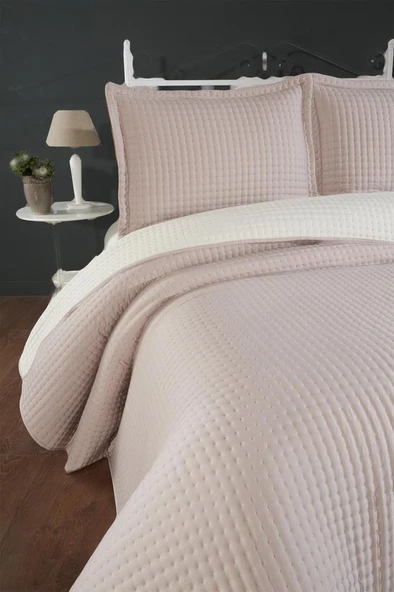 Elisa Dolgulu Çift Taraflı Çift Kişilik 240x260 Cm Yatak Örtüsü Pudra - Resim 2