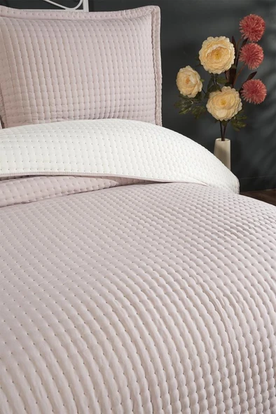 Elisa Dolgulu Çift Taraflı Çift Kişilik 240x260 Cm Yatak Örtüsü Pudra - Resim 4