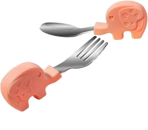 Valkyrie Bebek Filli Yemek Kısa Saplı Çocuk Paslanmaz Çelik Çatal Kaşık Pembe - 2