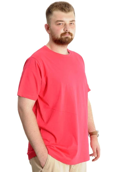 Büyük Beden Erkek T-shirt Basic 20031 Mercan - Resim 3
