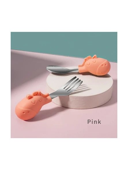 Valkyrie Bebek Zebralı Yemek Kısa Saplı Çocuk Paslanmaz Çelik Çatal Kaşık Sarı