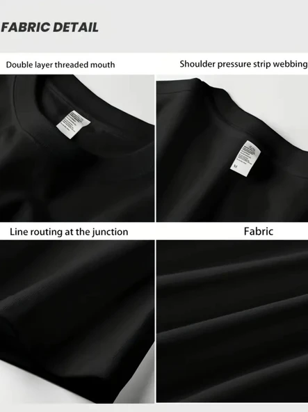 Baskılı Oversize Bisiklet Yaka T-shirt - Siyah - Resim 3