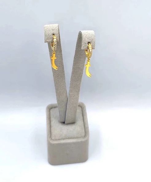 Zülfikar Taşlı Gümüş Küpe - Altın - Resim 3