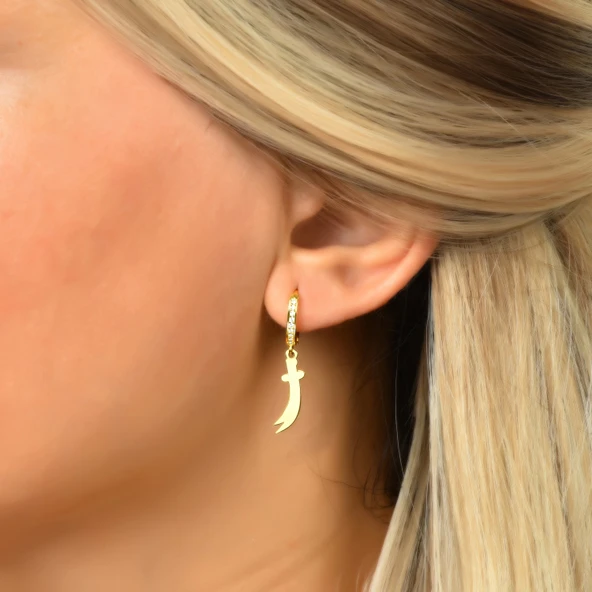 Zülfikar Taşlı Gümüş Küpe - Altın - Resim 2