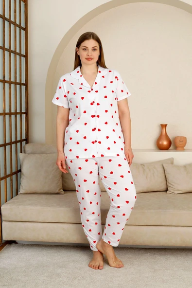 %100 Pamuk Düğmeli Kadın Pijama Takımı ürün görseli