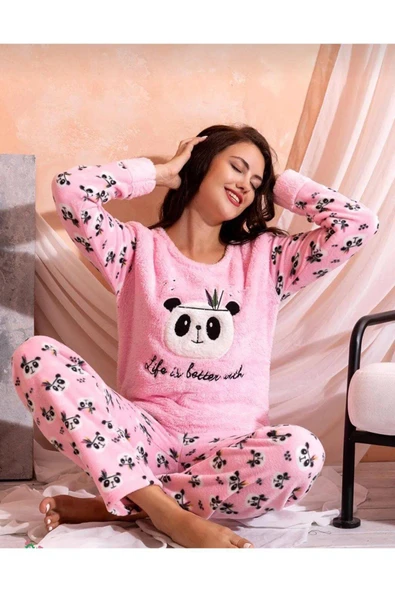 Kışlık Kadın Welsoft Polar Pijama Takımı - Yeni Yıl Pijaması