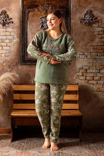 Büyük Beden Peluş Polar Pijama Takımı- Kışlık Büyük Beden Kadın Pijama