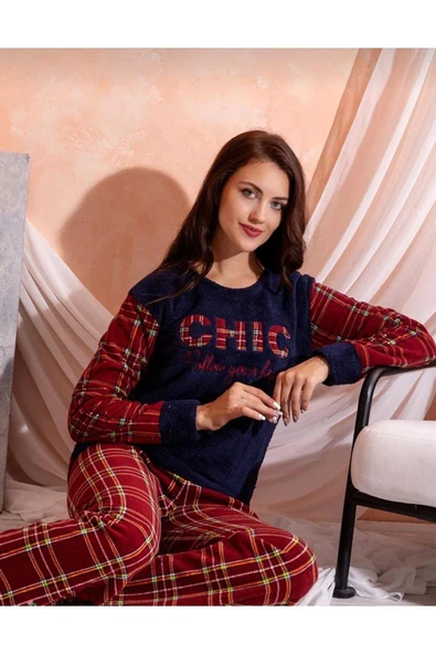 Kışlık Kadın Welsoft Polar Pijama Takımı - Yeni Yıl Pijaması