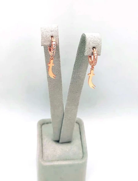 Zülfikar Taşlı Gümüş Küpe - Rose - Resim 3