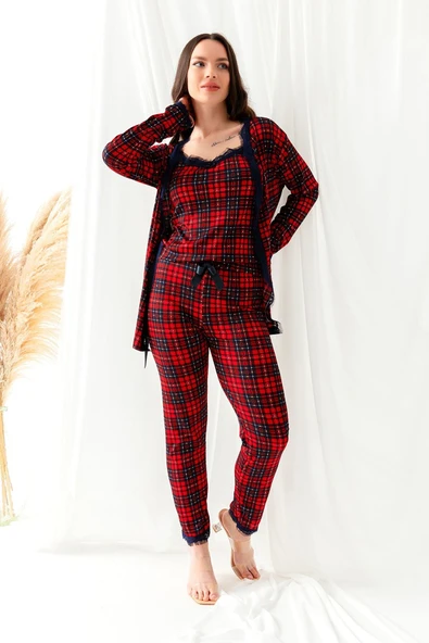 Sabahlıklı Dantel Detaylı Büyük Beden Pegasus Kadın Pijama Takımı-Çeyizlik Takım