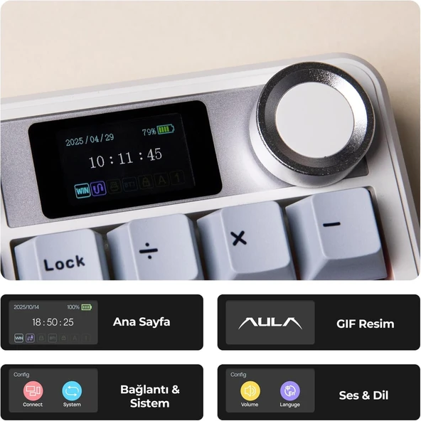 Aula F108 Pro Ekranlı Mekanik Klavye Reaper Switch RGB Hot Swap 8000mAh Makrolu Oyuncu Klavyesi Mavi - Resim 2