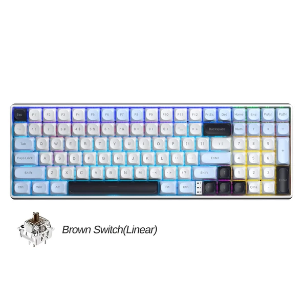 Aula S100 Pro Brown Switch Hot Swap RGB Mekanik Klavye Bluetooth Kablolu Kablosuz Bağlantı Buz Mavisi ürün görseli 1