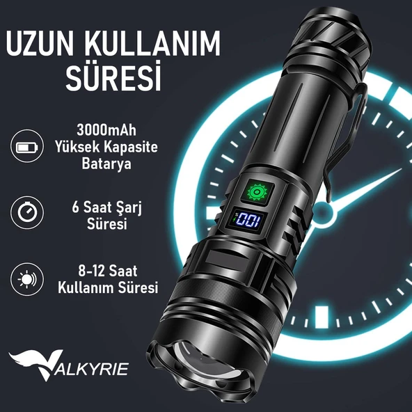 Valkyrie Profesyonel Şarjlı LED El Feneri – Güçlü Avcı Feneri, Uzun Pil Ömrü, Dayanıklı TasarımAvcı Feneri - 3