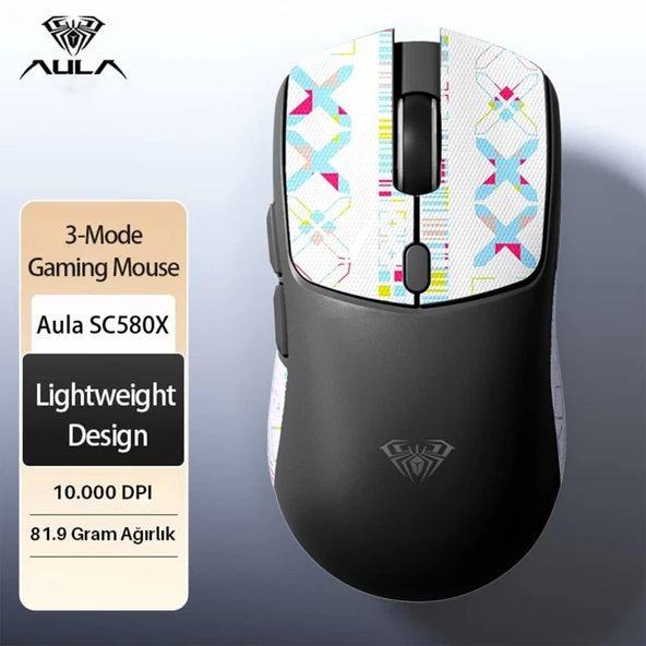 Aula SC580X Lightweight PAW3311 Sensör 10000 DPI 1000Hz Kablolu ve Kablosuz Gaming Oyuncu Mouse Siyah - Resim 3