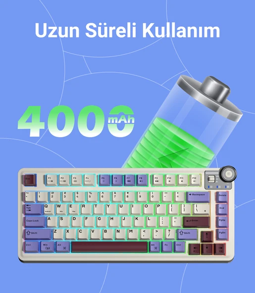 Aula AU75 3 Modlu RGB Hot Swap Mekanik TKL Seiya Switch Kablosuz Makrolu Klavye Siyah - Resim 9