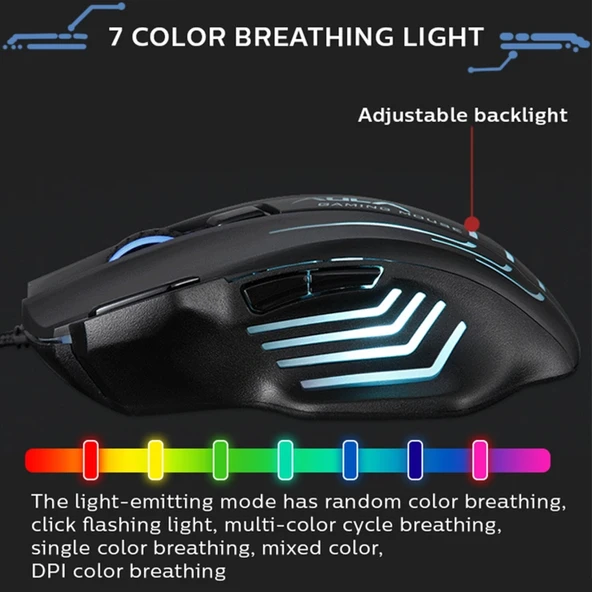 Aula S18 6400DPI RGB 7 Programlanabilir Tuş 1000Hz Kablolu Gaming Oyuncu Mouse - Resim 4