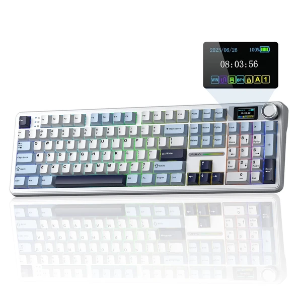 Aula F108 Pro Ekranlı Mekanik Klavye Reaper Switch RGB Hot Swap 8000mAh Makrolu Oyuncu Klavyesi Mavi ürün görseli 1