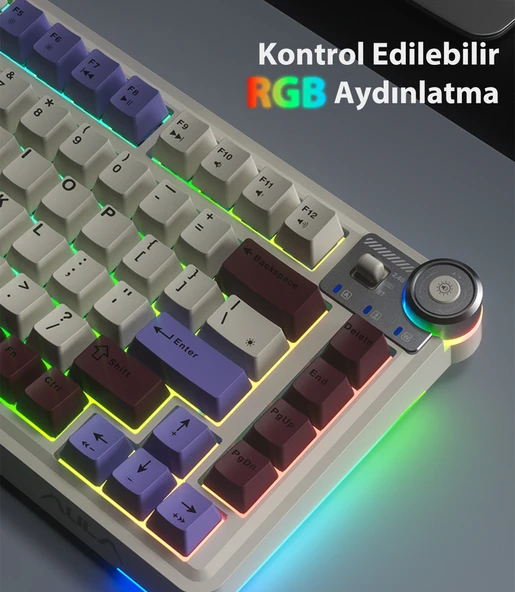 Aula AU75 3 Modlu RGB Hot Swap Mekanik TKL Seiya Switch Kablosuz Makrolu Klavye Siyah - Resim 7