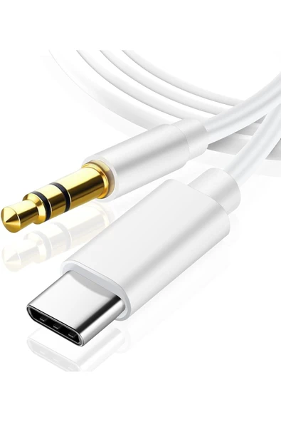 Samsung Xiaomi Uyumlu Aux Kablosu Type-C To Jack Çevirici Dönüştürücü Beyaz Bluetooth Gerektirmez