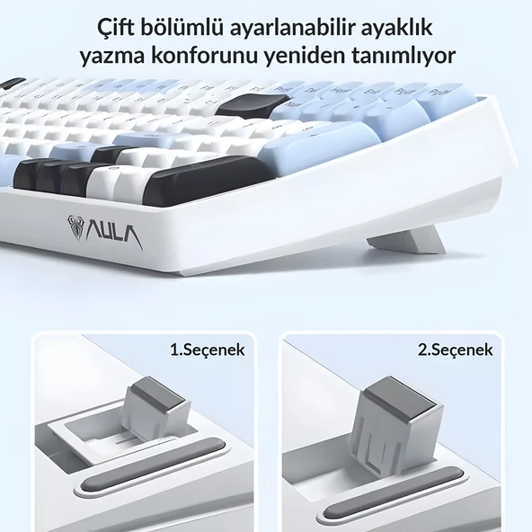 Aula S100 Pro Red Switch Hot Swap RGB Mekanik Klavye Bluetooth Kablolu Kablosuz Bağlantı Mavi - Resim 3