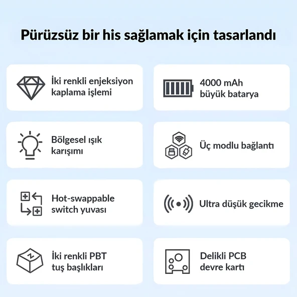 Aula S100 Pro Red Switch Hot Swap RGB Mekanik Klavye Bluetooth Kablolu Kablosuz Bağlantı Mavi - Resim 6